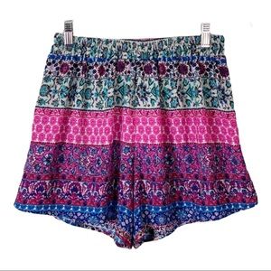 FRENCHI Blue & Pink Floral Patterned Flowy Shorts